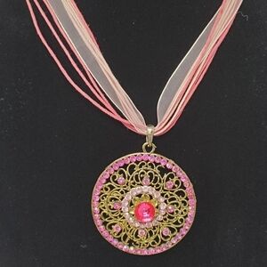Pink Medallion Pendant Necklace